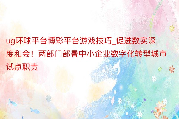 ug环球平台博彩平台游戏技巧_促进数实深度和会！两部门部署中小企业数字化转型城市试点职责